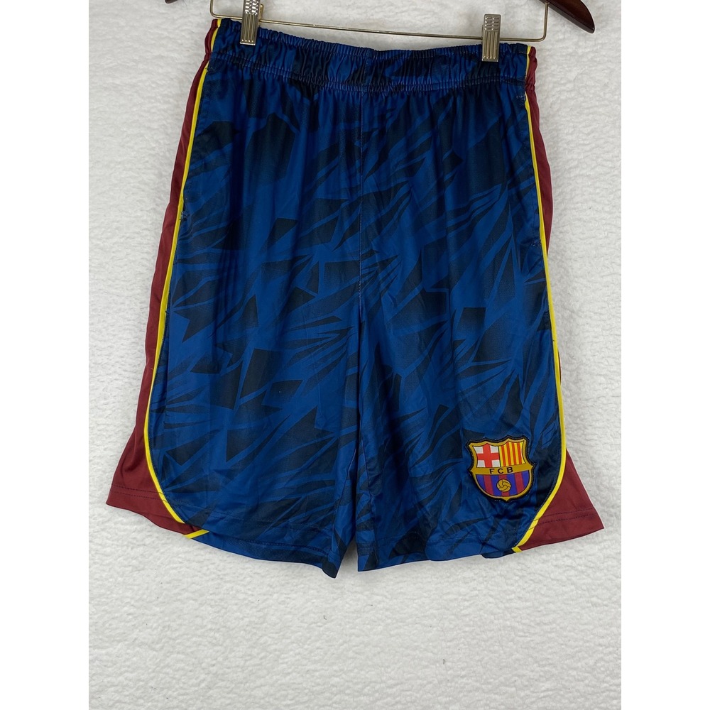 FC Barcelona Soccer Shorts Mens Large Blue Maroon Geometric Athletic Official
